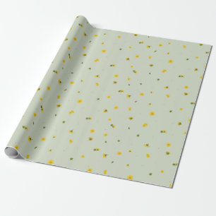 Pale Sage Japanese Dandelion Floral Pattern Wrapping Paper