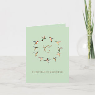 Pale Sage Monogram Hummingbirds Note Card