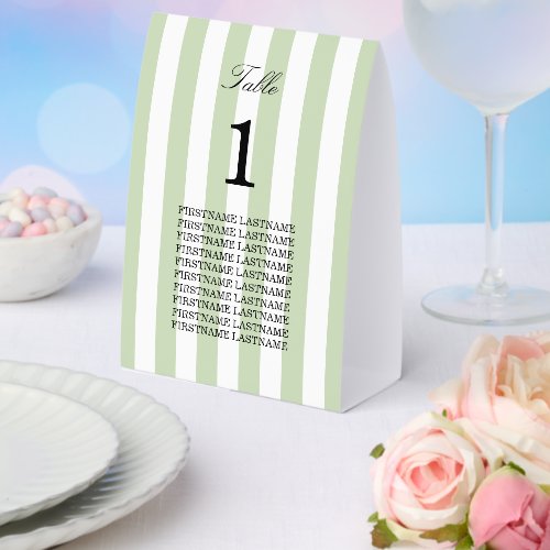 Pale Sage Stripes Guest Names Paper Table Tent