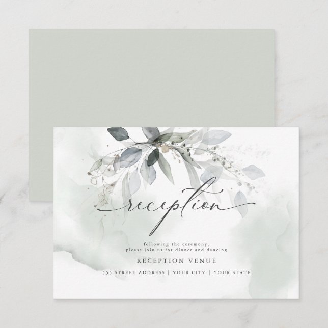 Pale Sage Watercolor Reception Invitation (Front/Back)