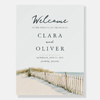 Pale Sand Teal Cape Cod Dune Wedding Welcome Sign 