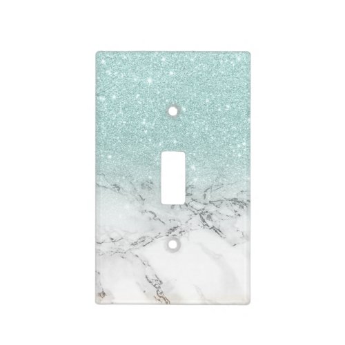 pale sea foam blue faux glitter ombre white marble light switch cover