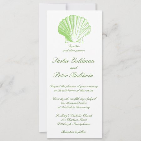 Pale Sea Glass Green Sea Shells Wedding Invitation