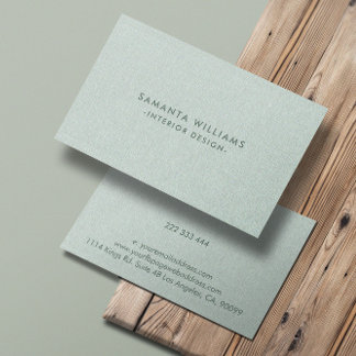 Pale Seafoam Green Linen texture Interior Design Business Card