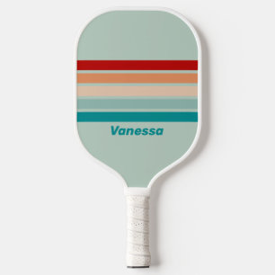 Pale Seaglass Across Striping with Name Pickleball Paddle