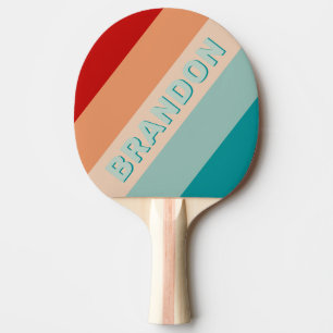 Pale Seaglass Bold Striped with Name Ping Pong Paddle