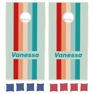 Pale Seaglass Pin Striped with Name Cornhole Set