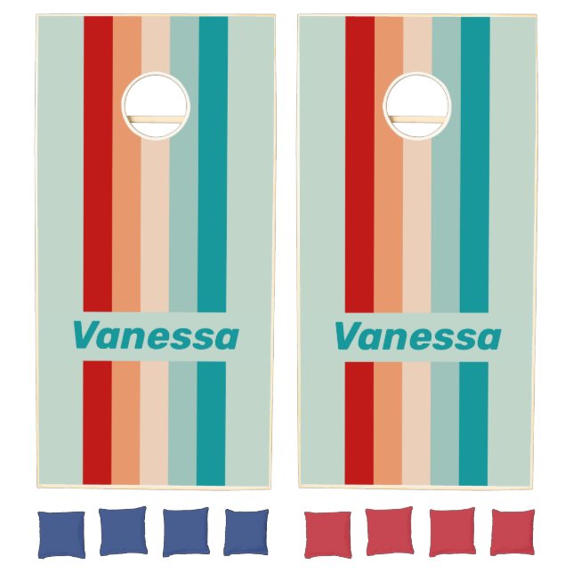 Pale Seaglass Pin Striped with Name Cornhole Set (Set)