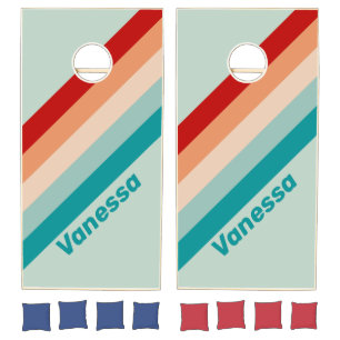 Pale Seaglass Striped with Name Cornhole Set