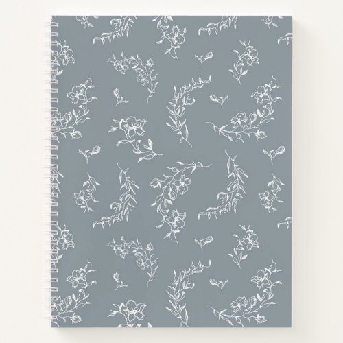 Pale Silver Blue Grey Delicate Floral Notebook