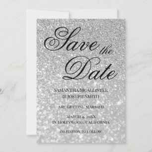 Pale Silver Bokeh Glitter Save the Date Invitation