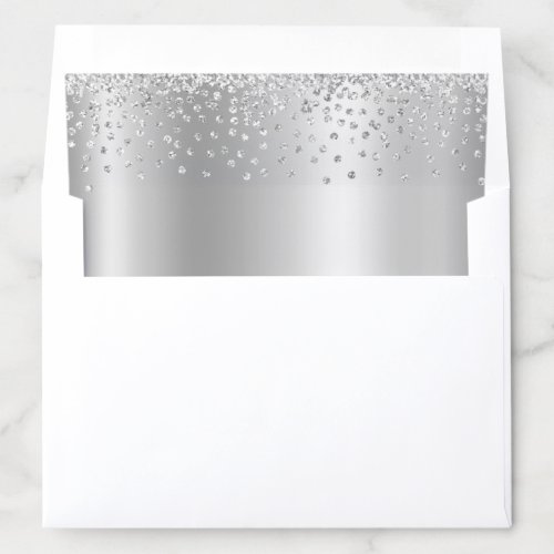 Pale Silver Confetti Glitter Satin Ombre Foil Envelope Liner