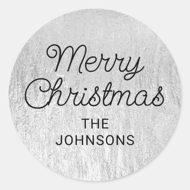 Pale Silver Glam Texture Merry Christmas Classic Round Sticker (Front)