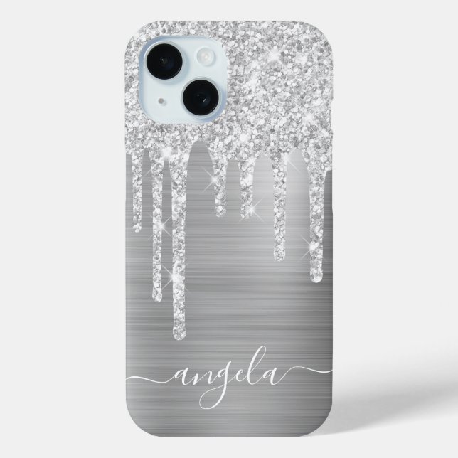 Pale Silver Glitter Drips Glam Signature Case-Mate iPhone Case (Back)