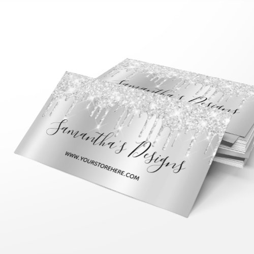 Pale Silver Glitter Drips Ombre Online Store Business Card