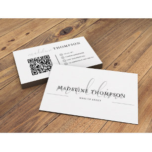 Pale Silver Grey Calligraphy Script QR code  Business Card