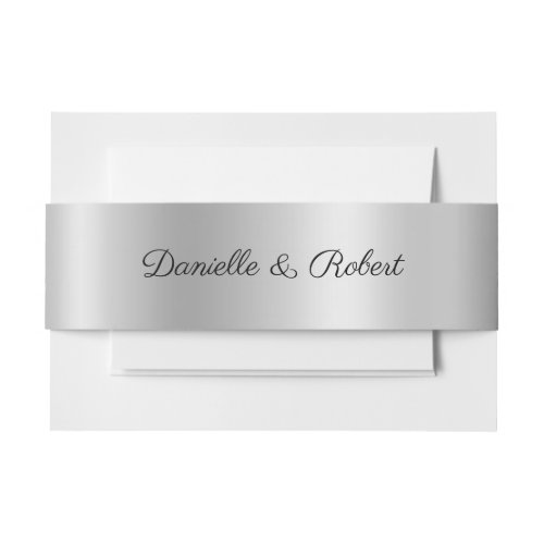 Pale Silver Grey Gradient Foil Modern Cursive Invitation Belly Band