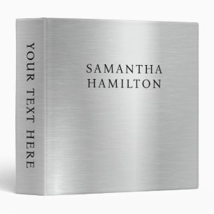 Pale Silver Grey Metallic Look Stylish Serif 3 Ring Binder