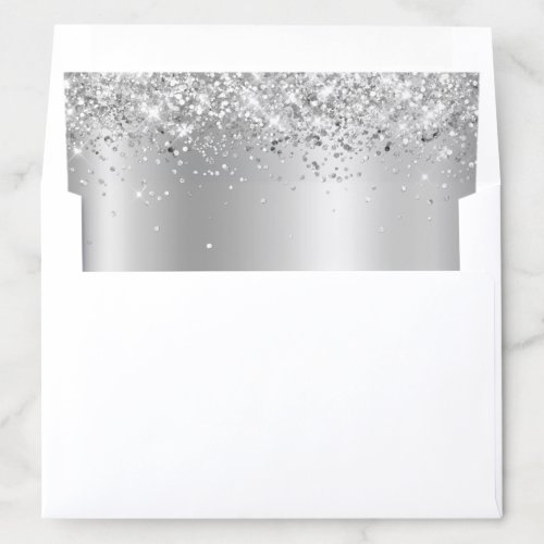 Pale Silver Ombre Foil and Sparkly Glitter Envelope Liner