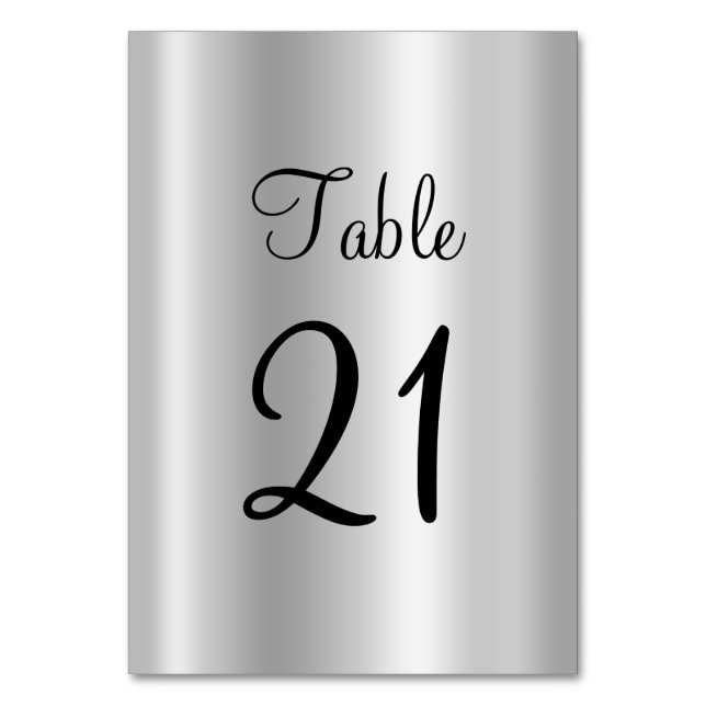 Pale Silver Satin Ombre Faux Foil Table Number (Front)