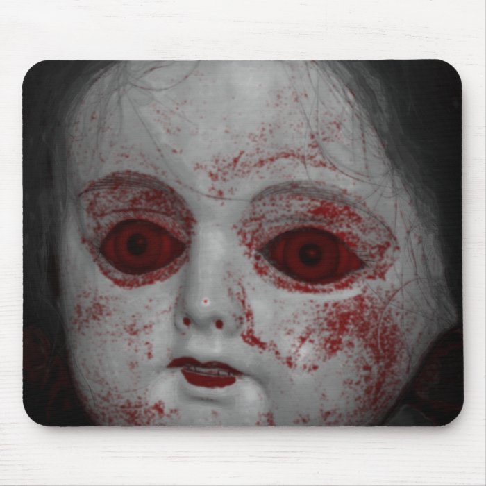 Pale Skin Doll With Blood Red Eyes Mouse Pads