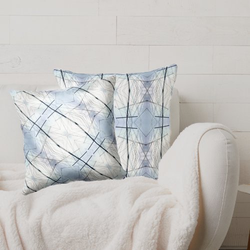 Pale Sky Blue White and Black Line Abstract Throw Pillow