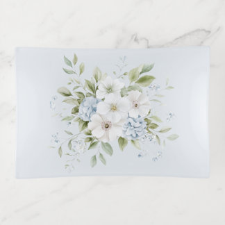 Pale Sky Blue White Floral Trinket Tray