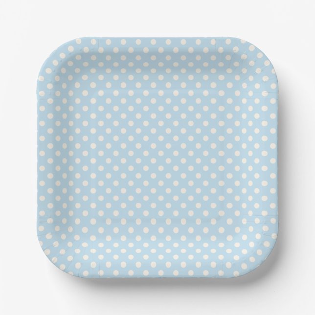 Pale Sky Blue with Off-White Dot Pattern Paper Plates (Front)