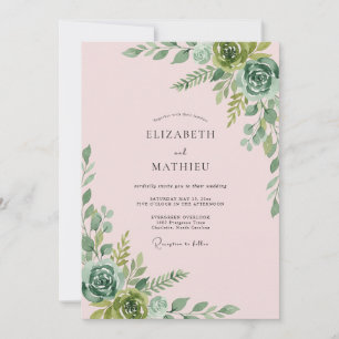 Pale Soft Pink Succulent Eucalyptus Wedding Invitation
