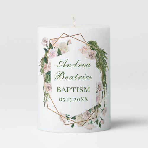 Pale Springtime Geometric Wreath Baptism Pillar Candle