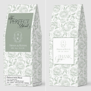 Pale Taupe Chinoiserie Peonies Monogram Wedding Roasted Coffee