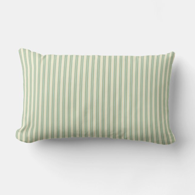 Pale teal and cream stripes lumbar pillow (Front)