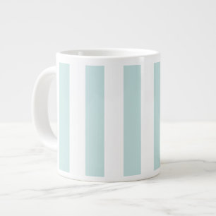 Pale Teal and White Vertical Stripes Giant Coffee Mug