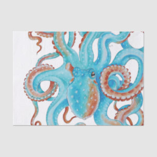 Pale Teal Blue Octopus Watercolor Tissue Paper