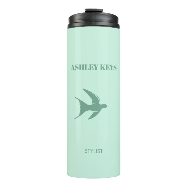 Pale teal elegant bird  thermal tumbler (Front)