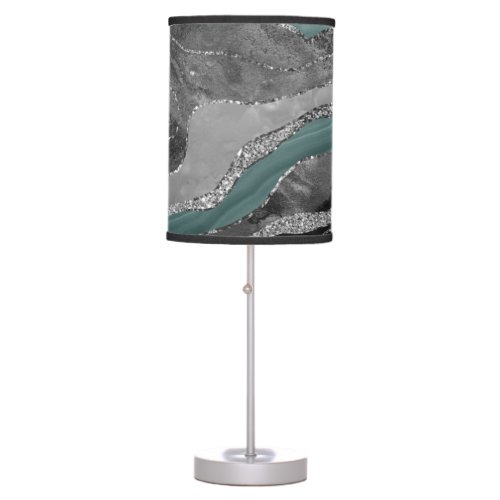 Pale Teal Gray Marble Agate Silver Glitter Glam 1 Table Lamp