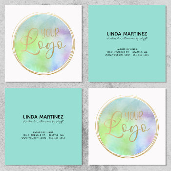 Pale Teal Green Logo Square Business Card by annaleeblysse at Zazzle