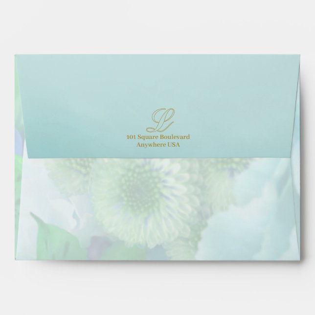 Pale Teal Rose Floral Envelope (Back (Top Flap))