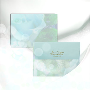 Pale Teal Rose Floral Envelope