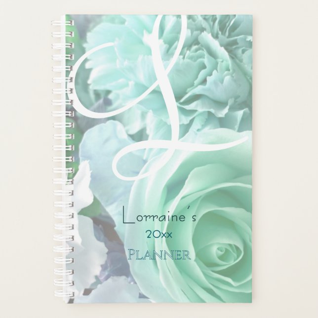 Pale Teal Rose Planner (Front)