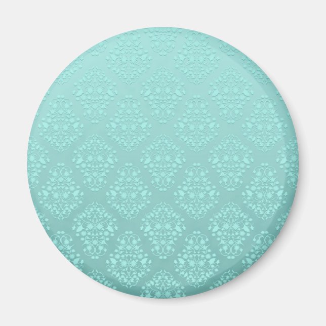 Pale Teal Turquoise Damask Pattern Magnet (Front)