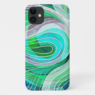 Pale Turquoise and Aqua Doodle With White Lines iPhone 11 Case