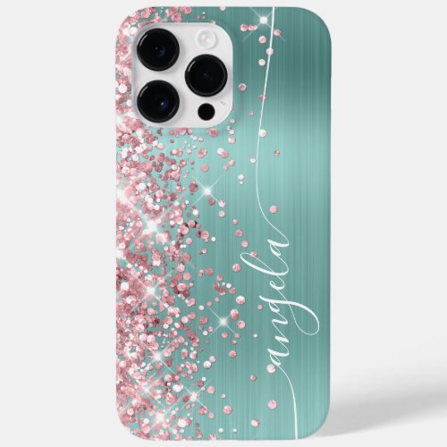 Pale Turquoise and Pink Glittery Glam Signature Case_Mate iPhone 14 Pro Max Case
