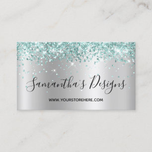 Pale Turquoise Glitter Light Silver Ombre Business Card