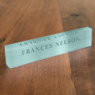 Pale Turquoise Metallic Look Stylish Serif Desk Name Plate