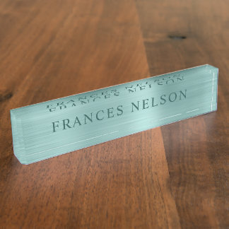 Pale Turquoise Metallic Look Stylish Serif Desk Name Plate