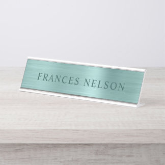 Pale Turquoise Metallic Look Stylish Serif Desk Name Plate