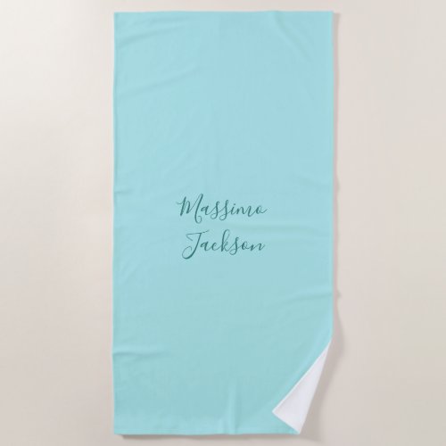 Pale Turquoise Minimalist Add Name Personalized Beach Towel