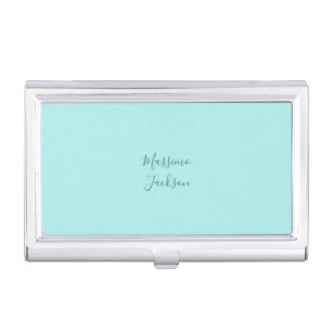 Pale Turquoise Minimalist Add Name Personalized Business Card Case