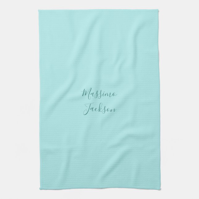 Pale Turquoise Minimalist Add Name Personalized Kitchen Towel (Vertical)